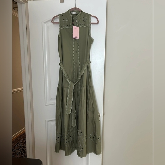 NWT AVEC LES FILLES Olive Sleeveless Embroidered Maxi Dress SMALL - Picture 3 of 5